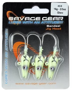 Savage gear Sandeel Jig Head 16g 3/0 - 3pcs Glow Suni Yem 2