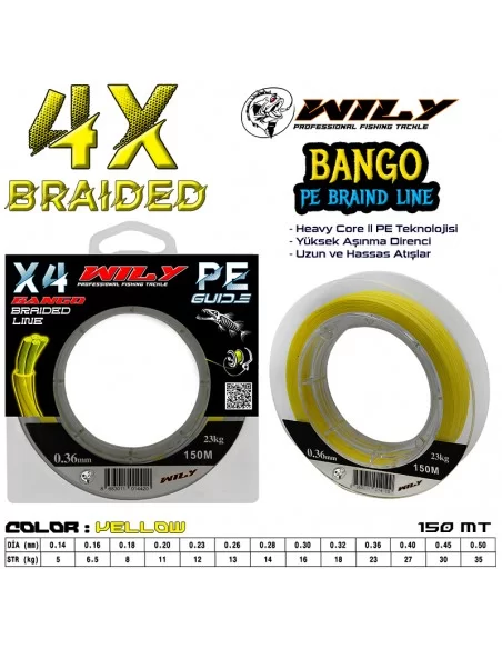 Wily Bango 4 Kat İp Misina 150 mt Sarı Wily Bango 4 Kat İp Misina 150 mt Sarı