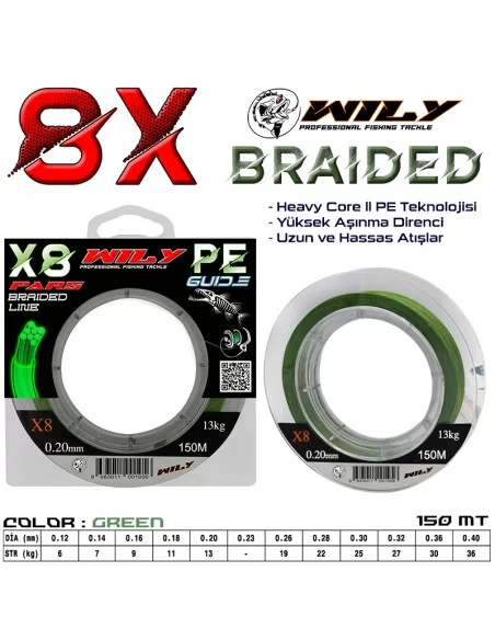Wily Pars 8 Kat İp Misina 150 mt Yeşil Wily Pars 8 Kat İp Misina 150 mt Yeşil