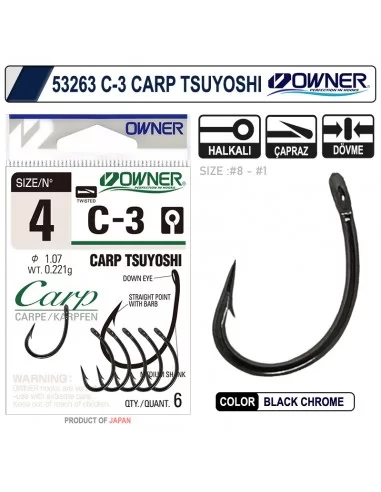 Owner 53263-50923 C-3 Carp Tsuyoshi Black Chrome Sazan İğnesi