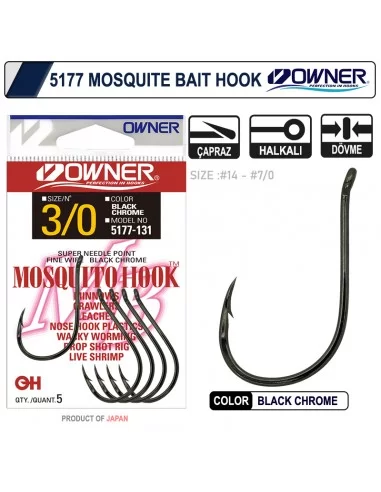 Owner 5177 Mosquito Hook Black Chrome Sinek İğne