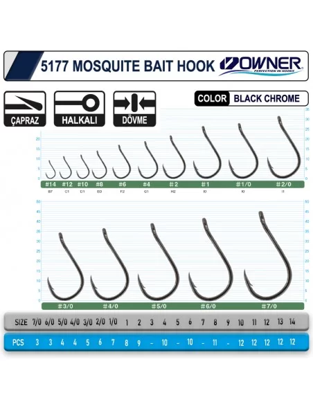 Owner 5177 Mosquito Hook Black Chrome Sinek İğne