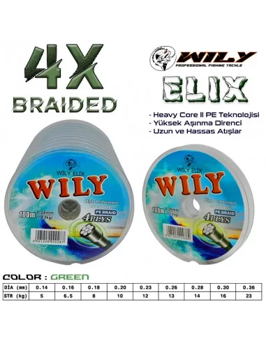 Wily Elix 4 Kat İp Misina Yeşil 100 Mt Devamlı