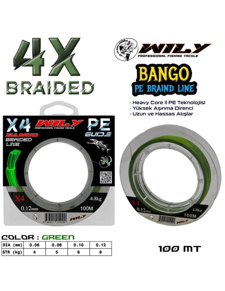 Wily Elite  4 Kat İp Misina Yeşil 100 Mt Paket