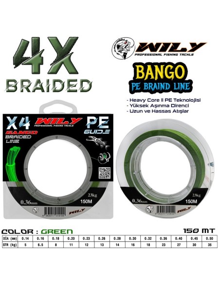 Wily Bango 4 Kat İp Misina 150 mt Sarı