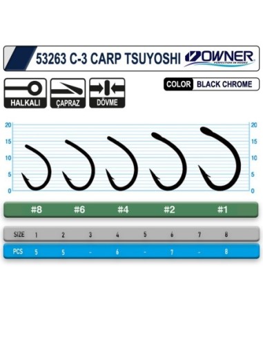 Owner 53263-50923 C-3 Carp Tsuyoshi Black Chrome Sazan İğnesi