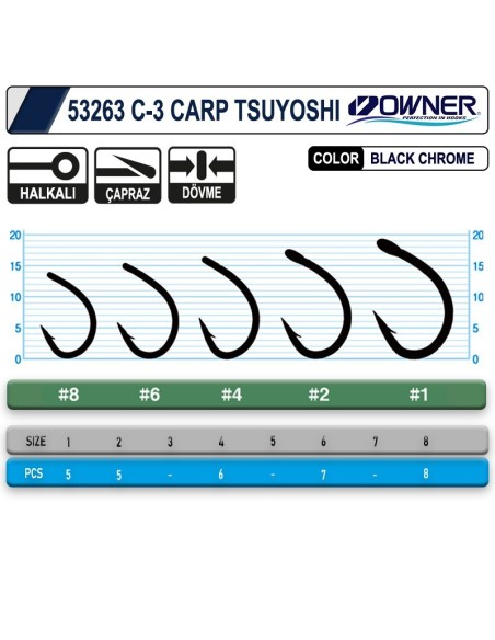 Owner 53263-50923 C-3 Carp Tsuyoshi Black Chrome Sazan İğnesi