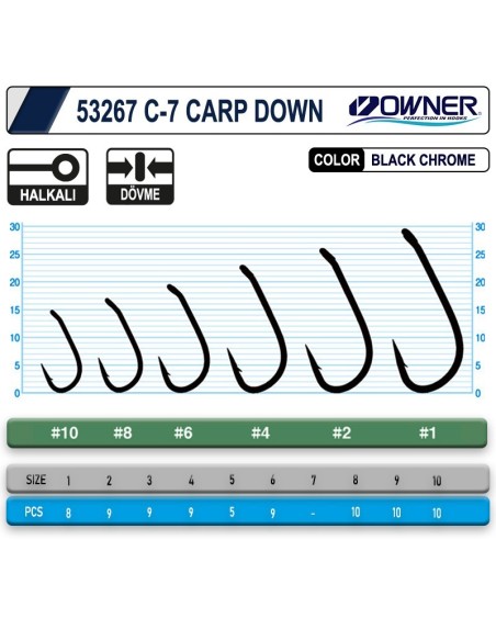 Owner 53267 C-7 Carp Down Black Chrome Sazan İğnesi